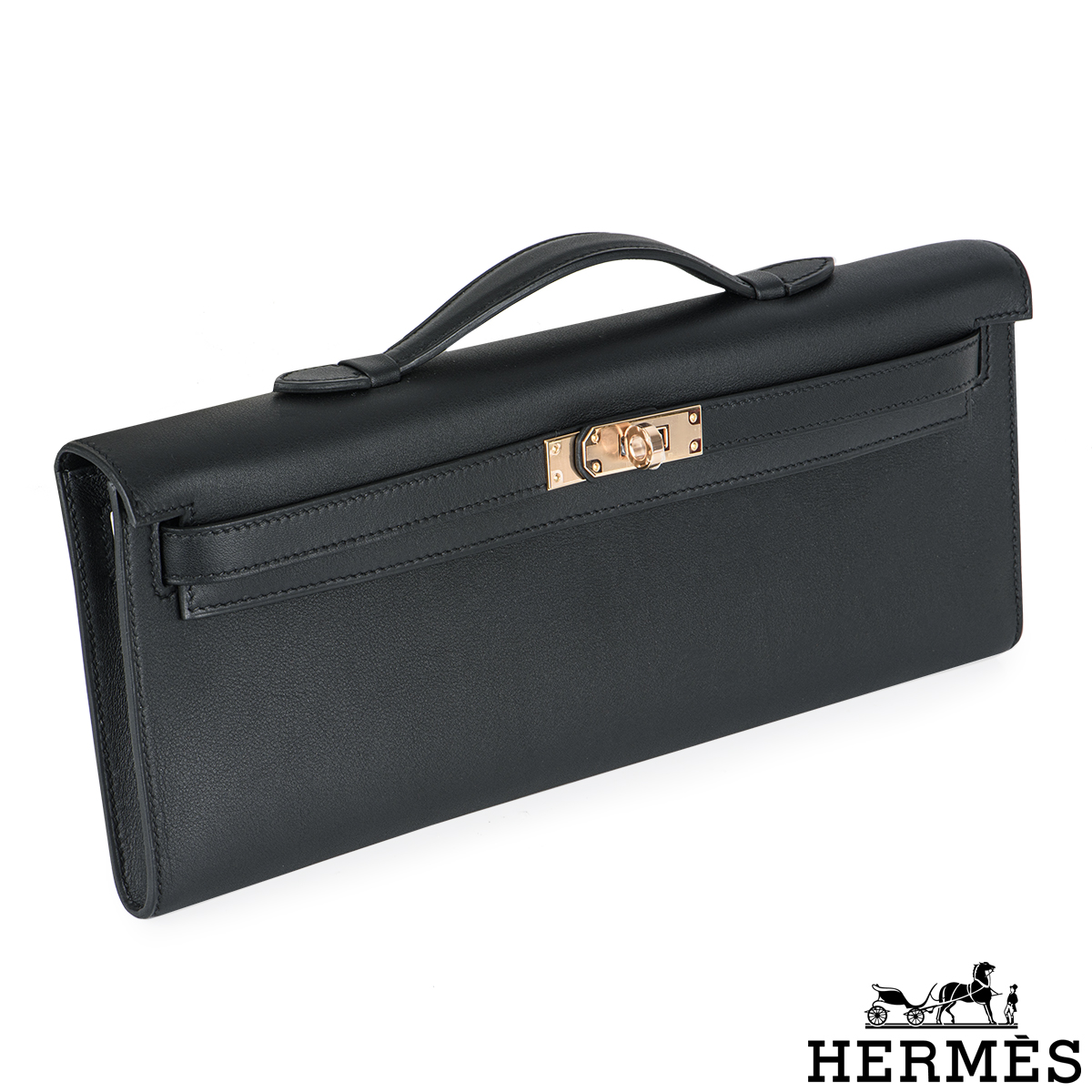 HERMÈS  BLACK KELLY CUT OF SWIFT LEATHER WITH